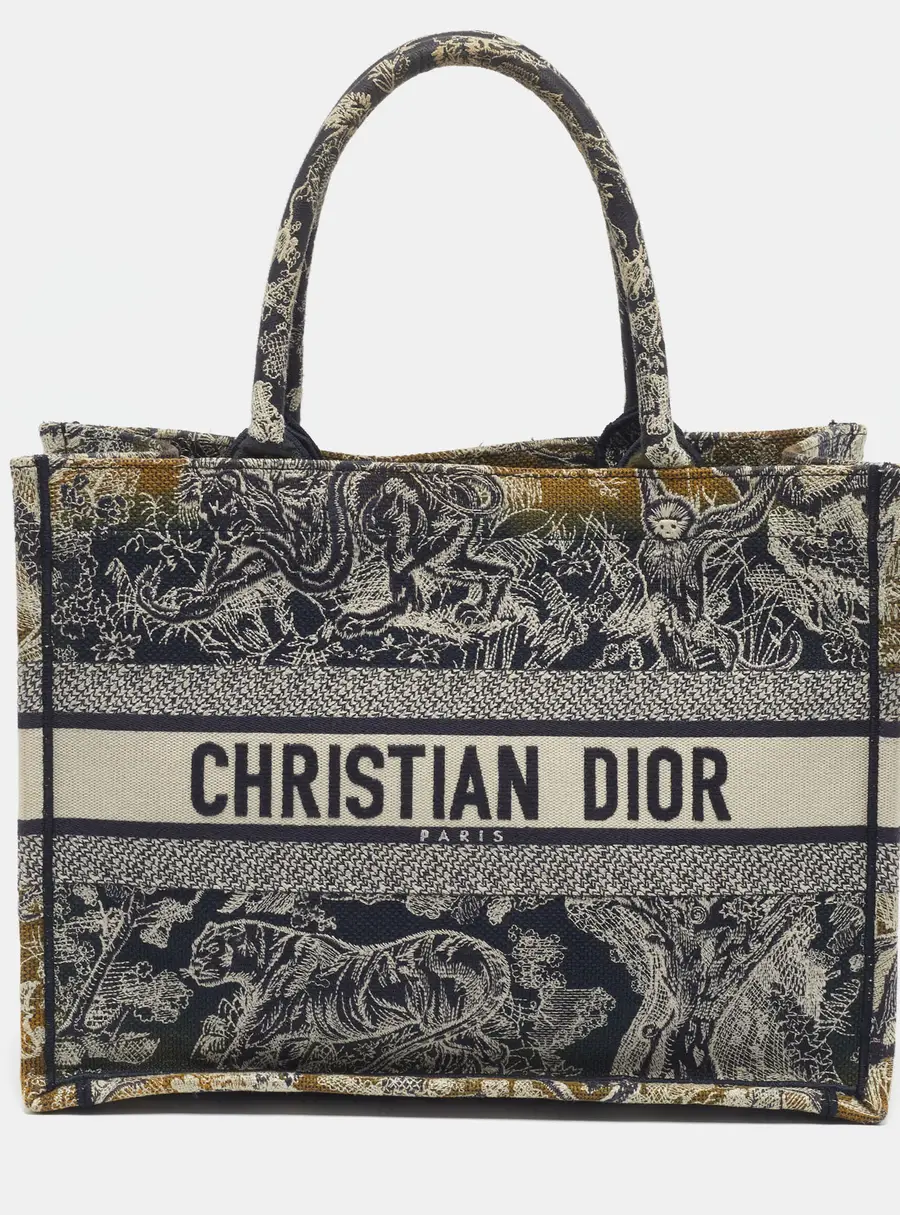 Dior Book Medium Blue/Green Toile de Jouy Embroidered Canvas Tote