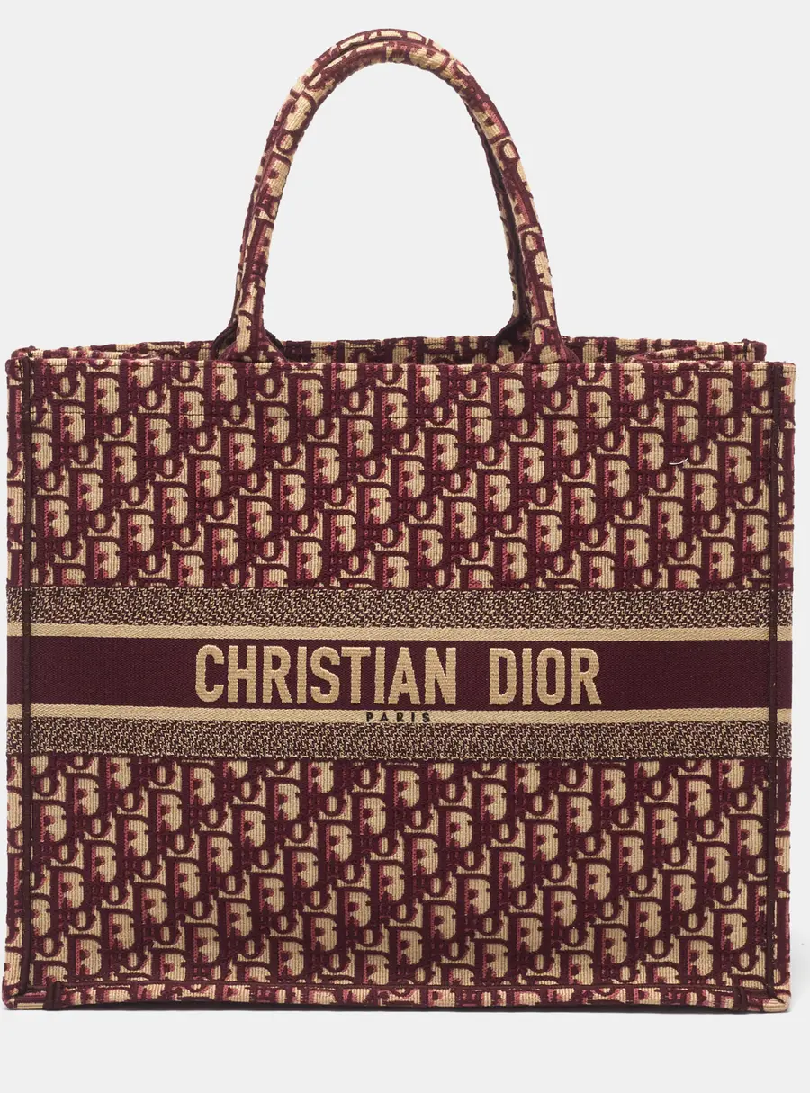 Dior Book Large Burgundy Oblique Embroidered Canvas Tote