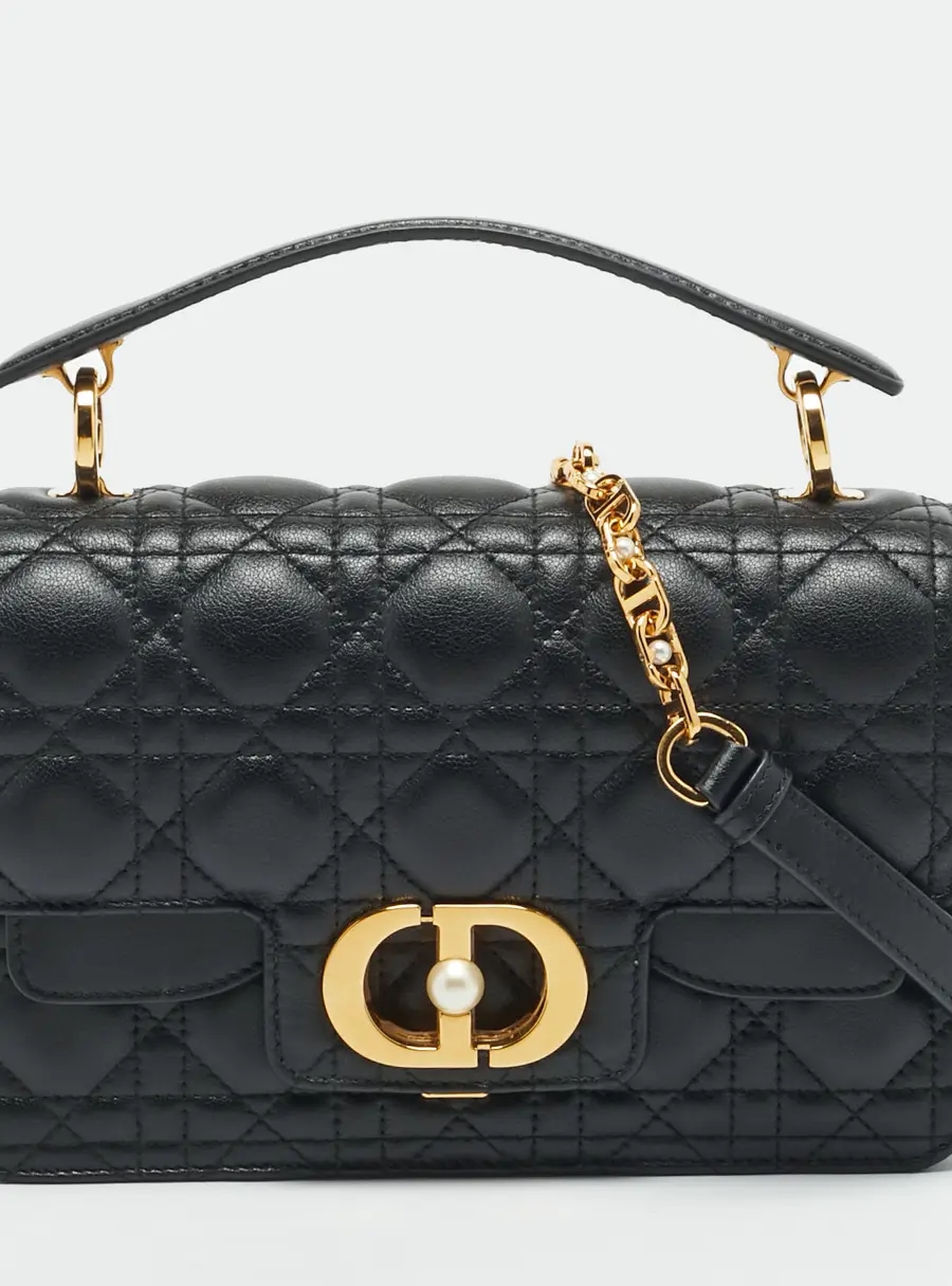 Dior Jolie Small Black Cannage Leather Top Handle Bag