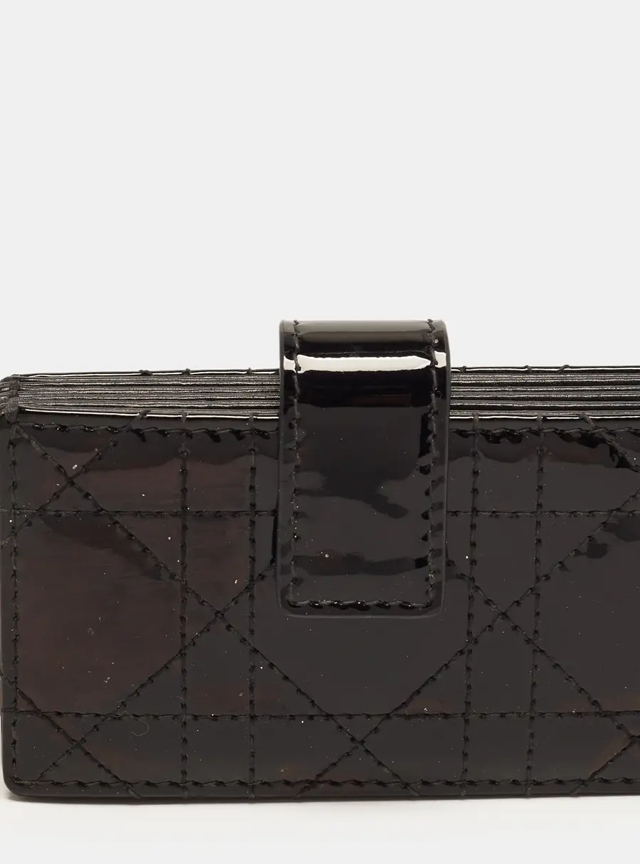 Dior Lady Dior 5 Gusset Black Cannage Patent Leather Card Case