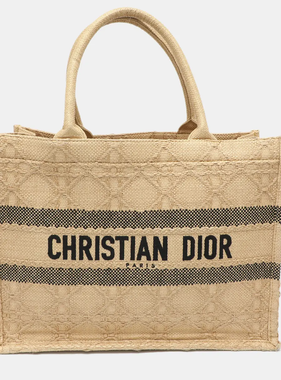 Dior Book Medium Beige Cannage Raffia Tote