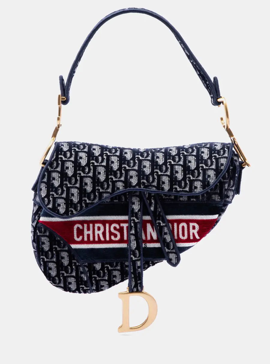 Christian Dior Saddle Medium Blue Velvet Shoulder Bag