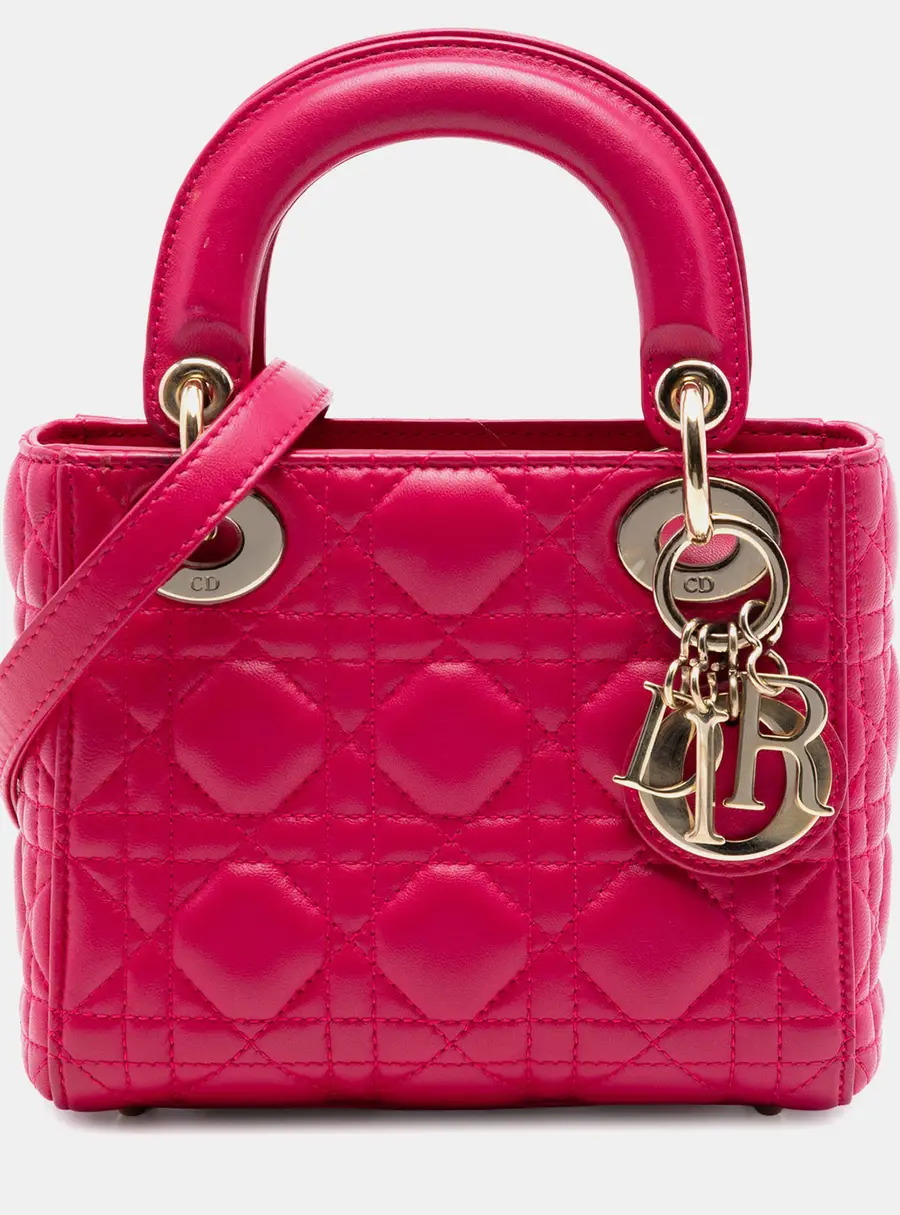 Christian Dior Lady Dior Mini Pink Lambskin Cannage Top Handle Bag