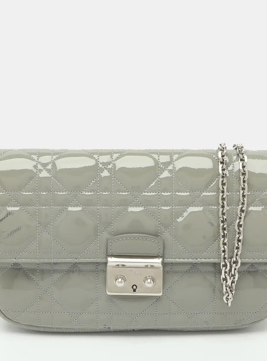 Dior Miss Dior Promenade Grey Cannage Patent Leather Chain Clutch