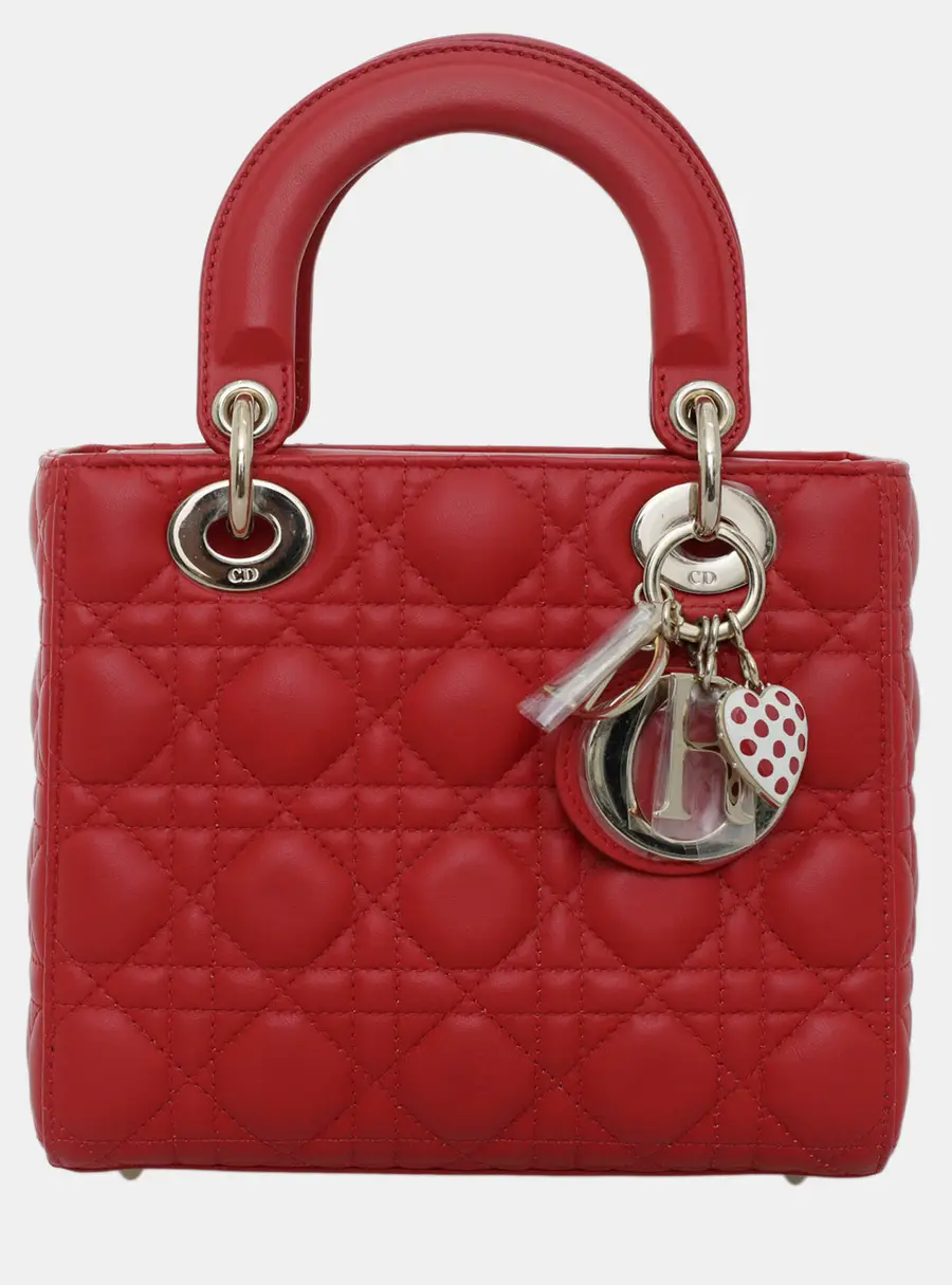 Dior Lady Dior Small Red Cannage Quilted Lambskin Leather Top Handle Bag