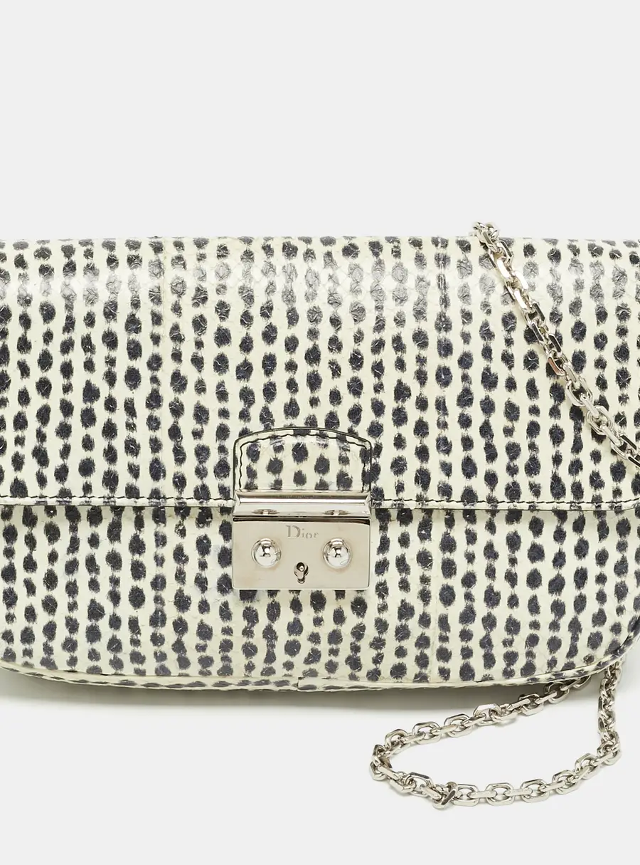 Dior Miss Dior White/Black Snakeskin Chain Shoulder Bag