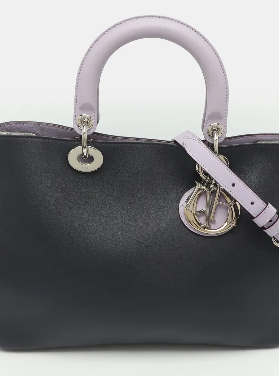 Dior Diorissimo Medium Navy Blue/Silver Leather and Python Tote
