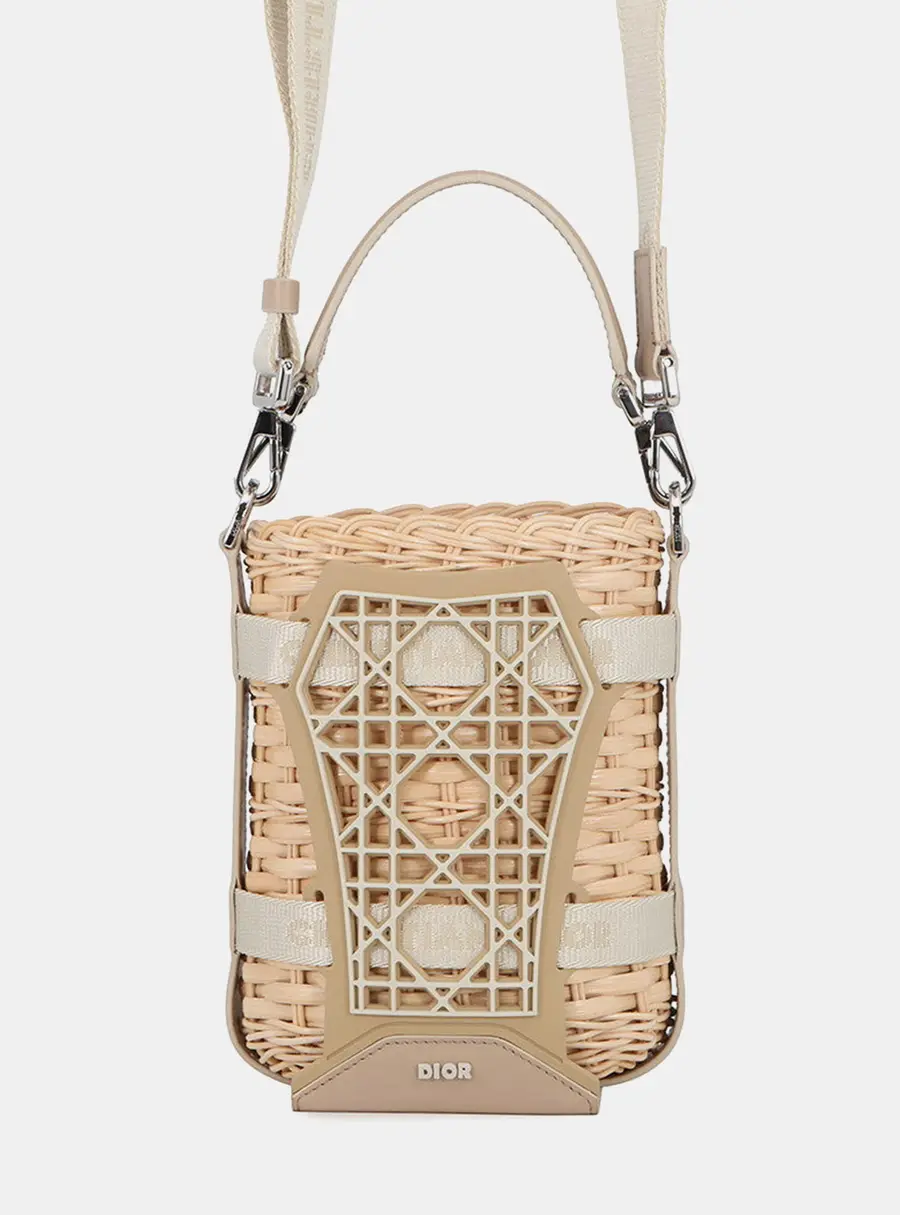 Dior Sahara Small Beige Rattan Calfskin Leather Rubber Shoulder Bag