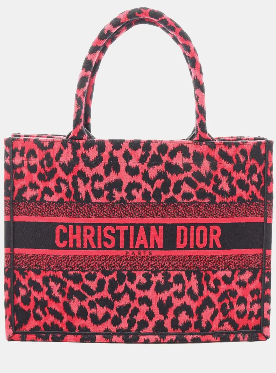 Christian Dior Mizza Medium Raspberry Embroidered Canvas Tote Bag