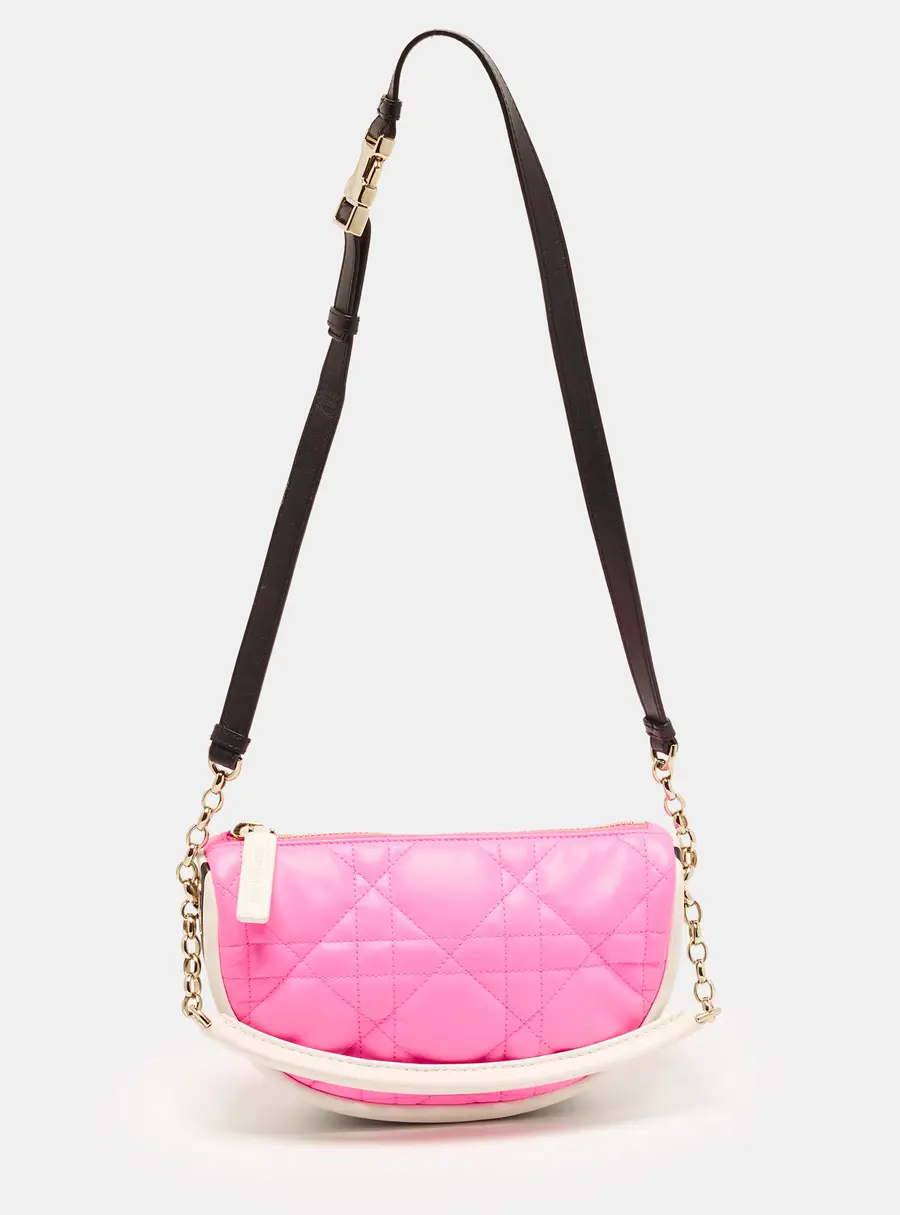 Dior Vibe Small Neon Pink/White Cannage Leather Hobo