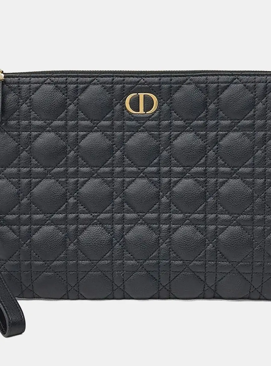 Christian Dior Caro Clutch Black Cannage Calfskin Leather Pouch Bag