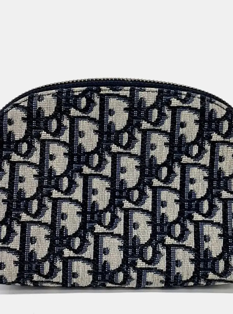 Christian Dior Oblique Pouch Beige Blue Canvas Pouch Bag