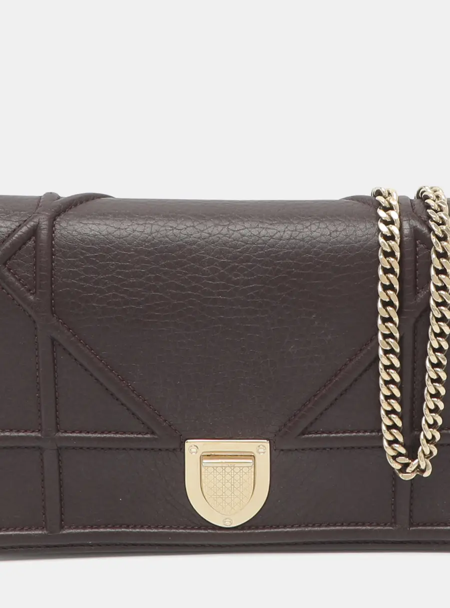 Dior Diorama Burgundy Cannage Leather Wallet On Chain
