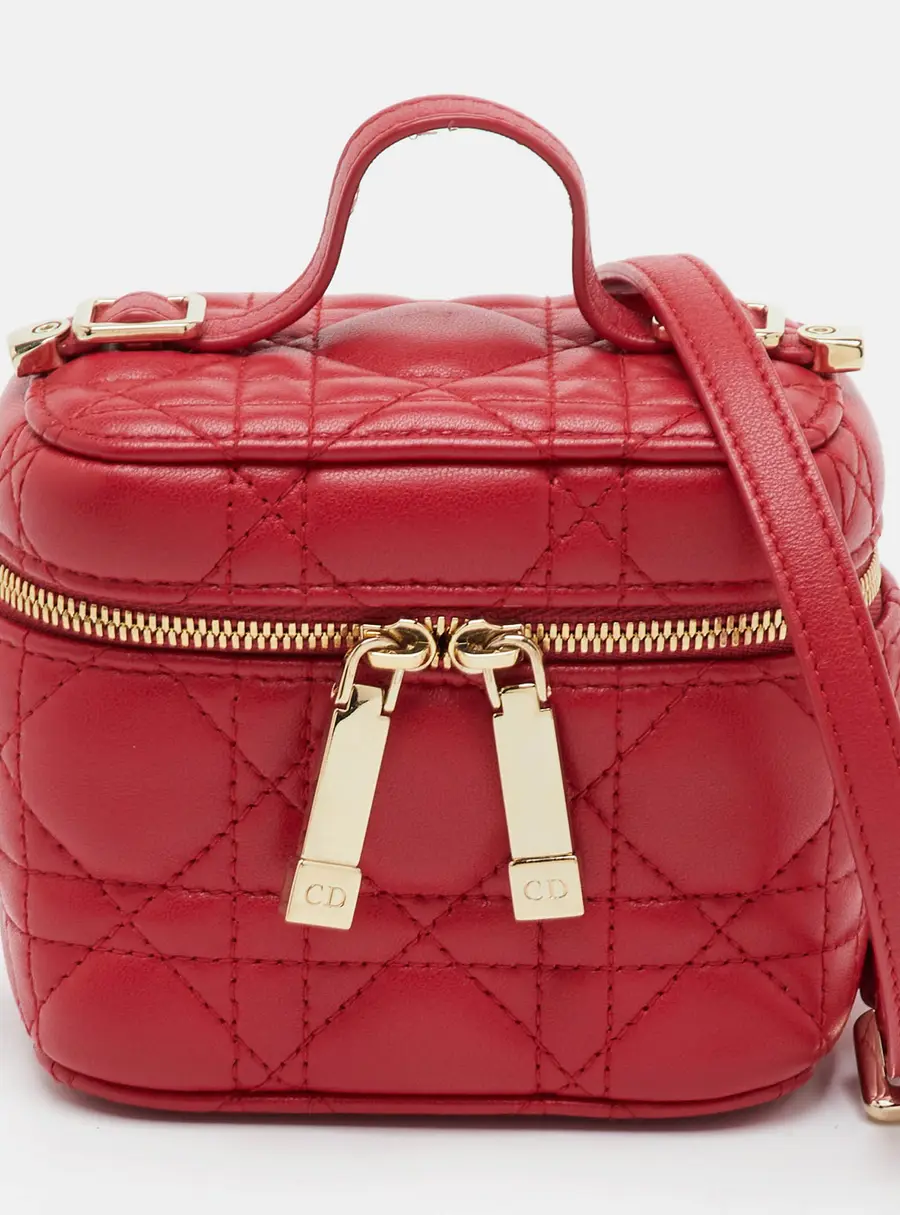 Dior Lady Dior Micro Red Cannage Leather Vanity Case Bag