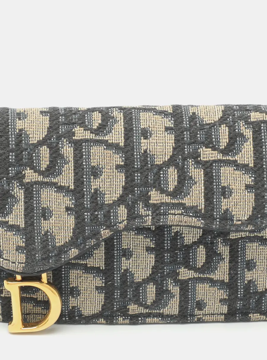 Dior Saddle Blue/Beige Oblique Canvas Wallet