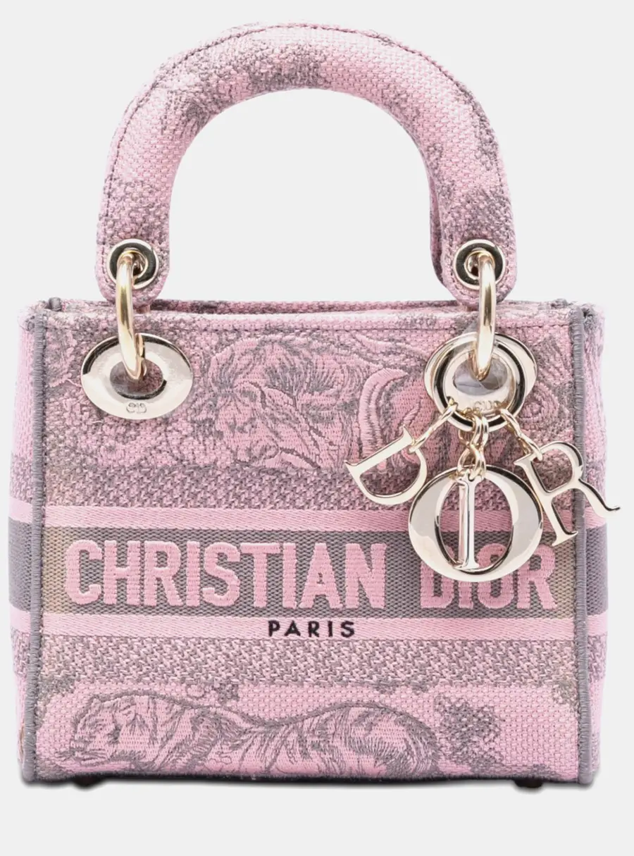 Dior Lady D-Lite Mini Pink Embroidered Canvas Satchel Bag