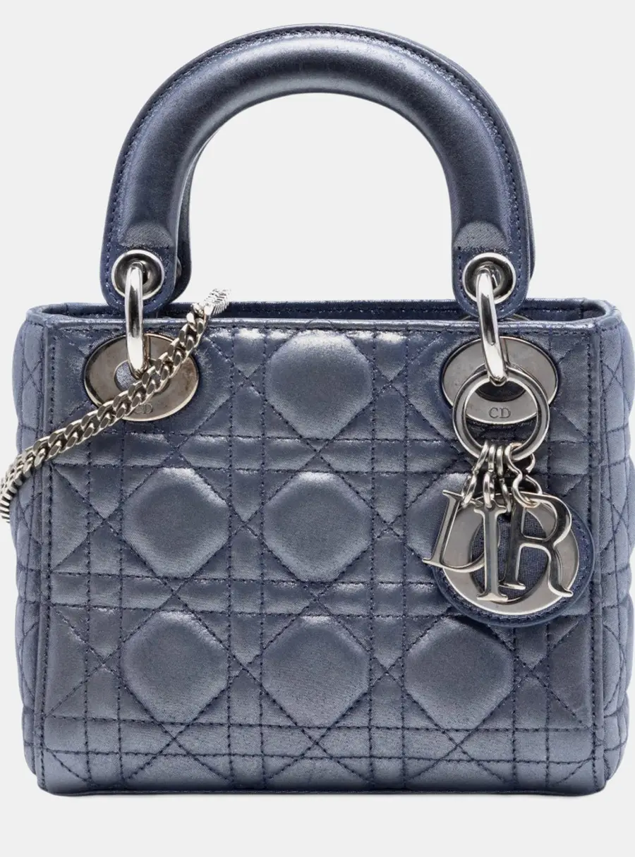 Dior Blue Lady Dior Mini Blue Iridescent Lambskin Top Handle Bag