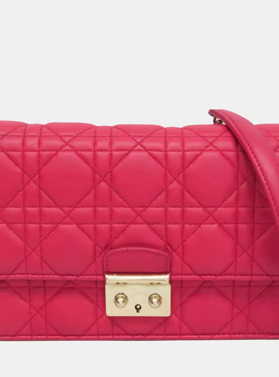 Christian Dior Miss Dior Promenade Pouch Fuchsia Lambskin Cannage Chain Shoulder Bag