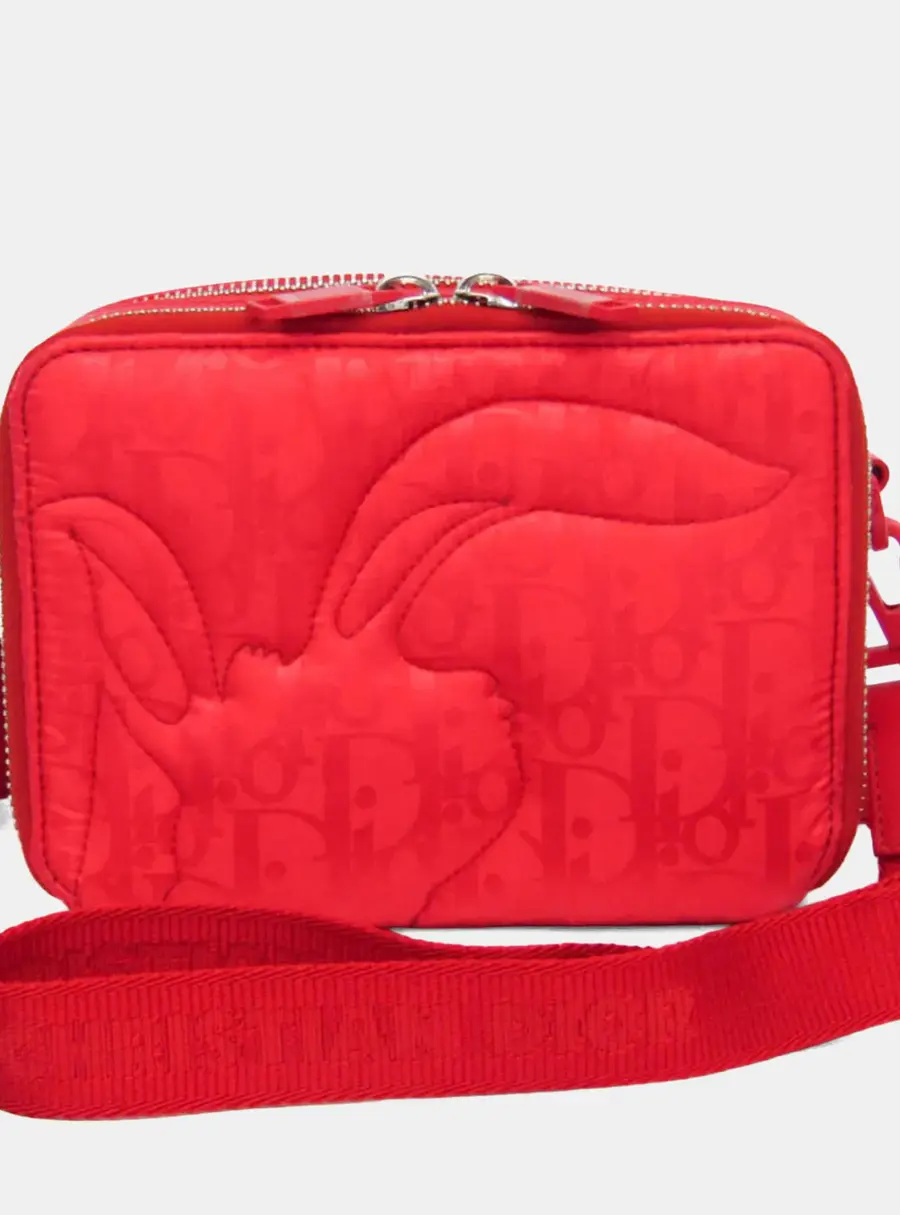 Christian Dior ERL Collaboration Mirage Small Red Oblique Technical Fabric Leather Shoulder Bag