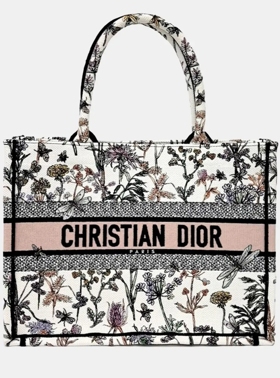 Christian Dior Book Tote Medium Multicolor Embroidered Canvas Tote Bag