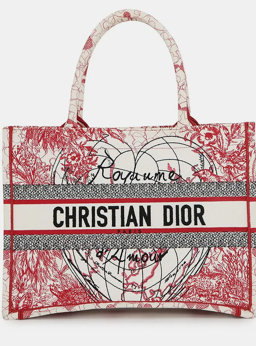 Dior Book Tote Medium White Red Black Canvas Tote Bag