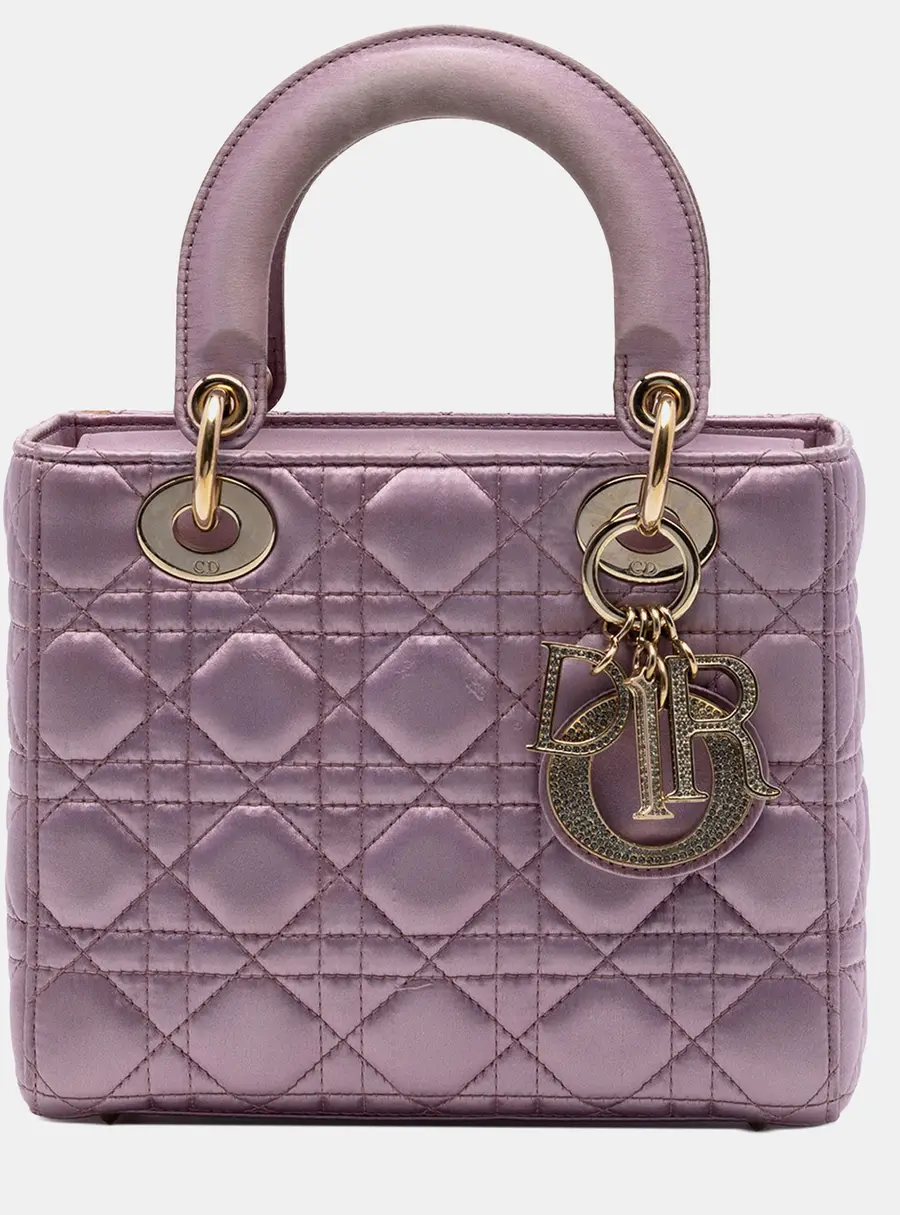 Christian Dior Lady Dior Small Pink Satin Swarovski Crystal Top Handle Bag