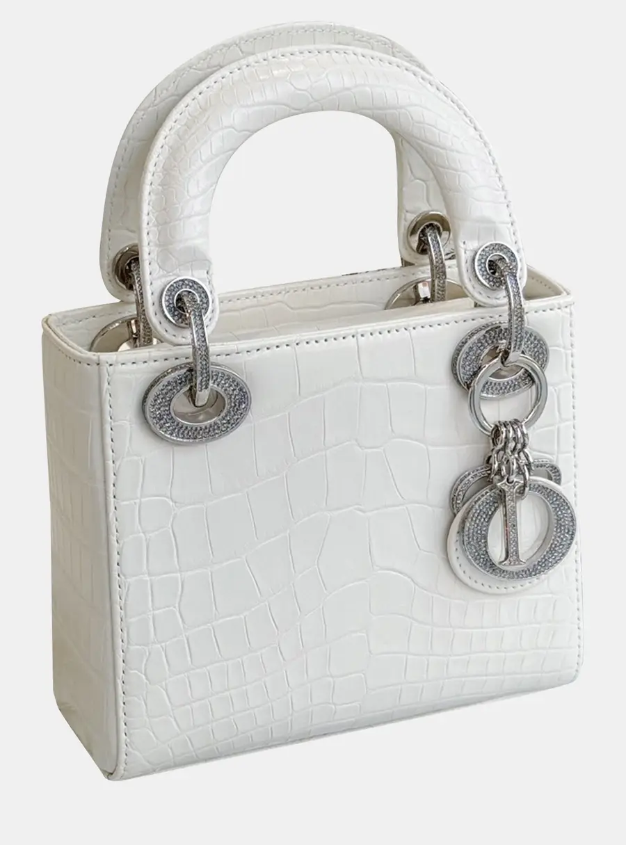 Dior Mini Lady Dior White Diamond Clasp Matte Crocodile 23