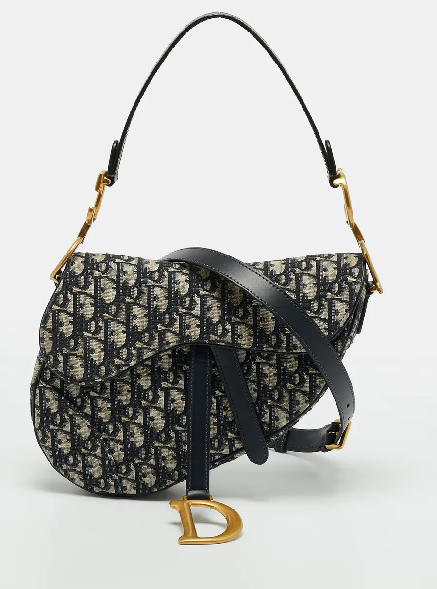Dior Saddle Navy Blue Oblique Canvas and Leather Bag