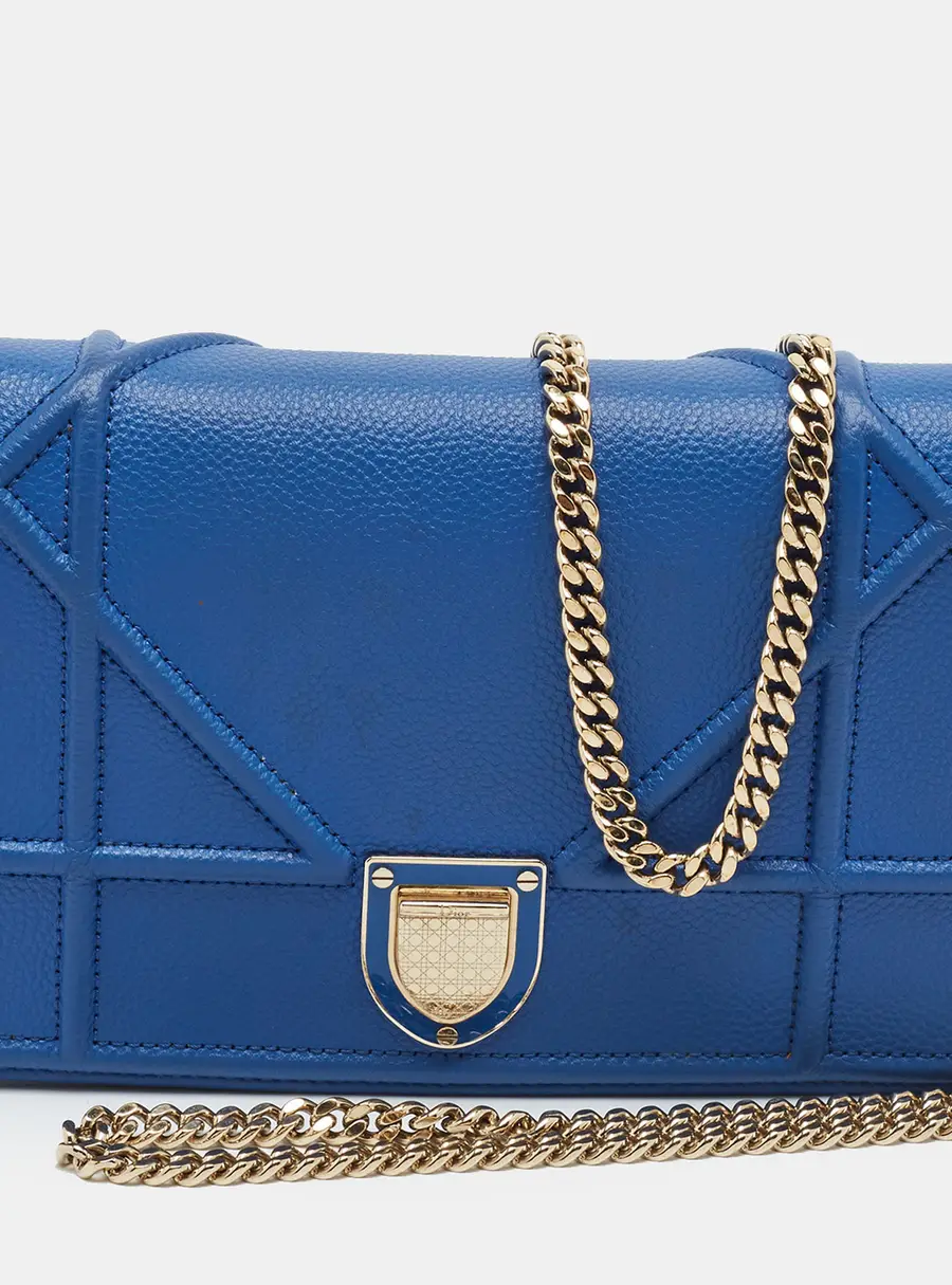 Dior Diorama Blue Cannage Leather Wallet on Chain