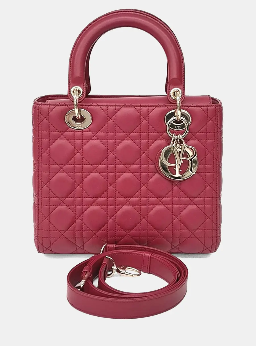 Christian Dior Lady Dior Medium Pink Lambskin Leather Top Handle Bag