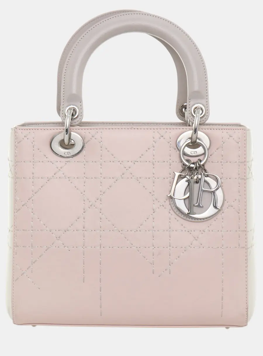Dior Lady Dior Medium Pink Calfskin Leather Top Handle Bag