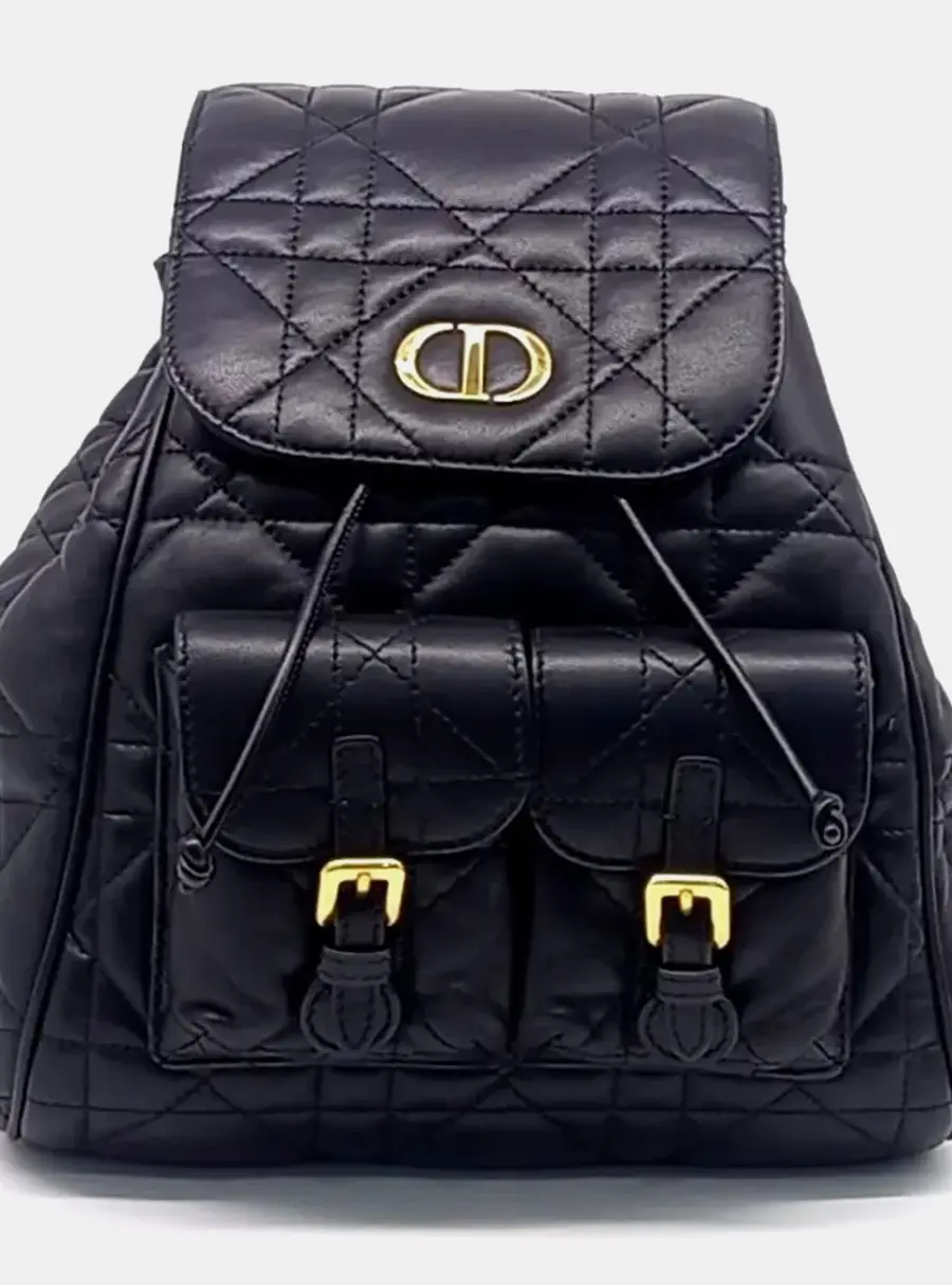 Dior Caro Medium Black Lambskin Leather Backpack Bag
