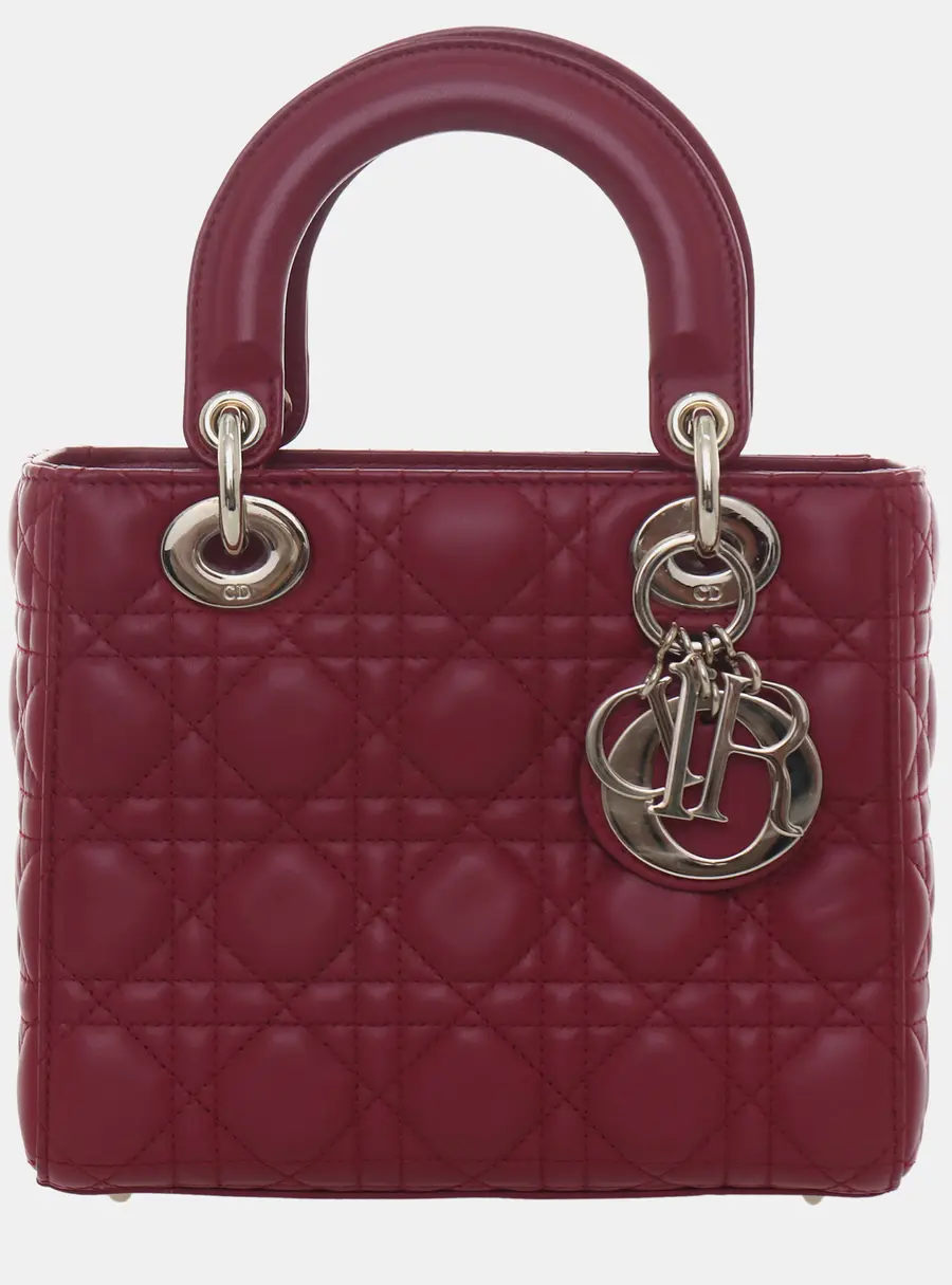 Dior My Lady Dior Small Red Cannage Lambskin Leather Top Handle Bag