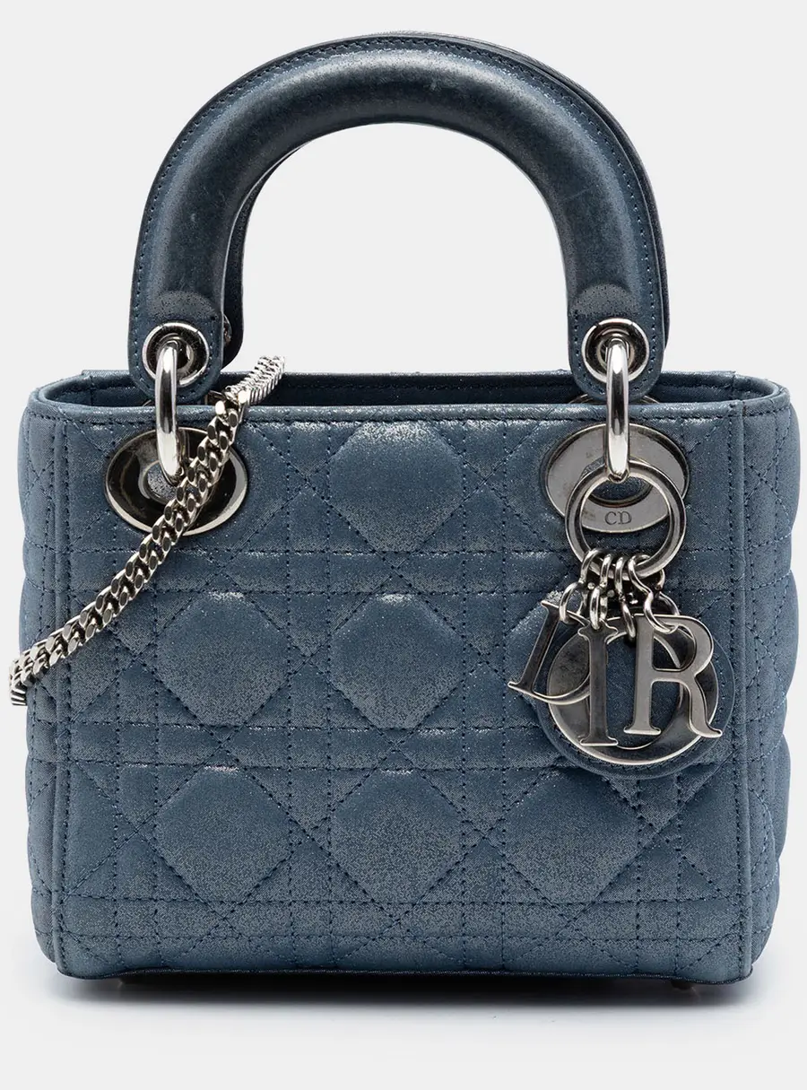 Christian Dior Lady Dior Mini Iridescent Blue Lambskin Top Handle Bag