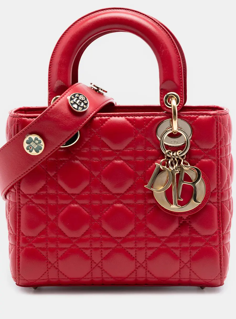 Christian Dior MyABCDior Lady Dior Small Red Cannage Lambskin Leather Top Handle Bag