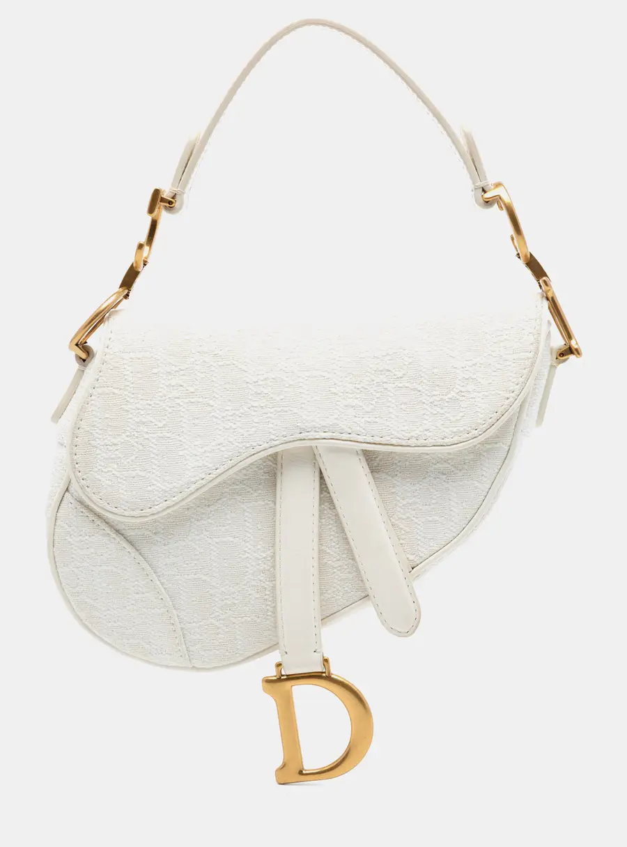 Christian Dior Saddle Mini White Oblique Canvas Shoulder Bag