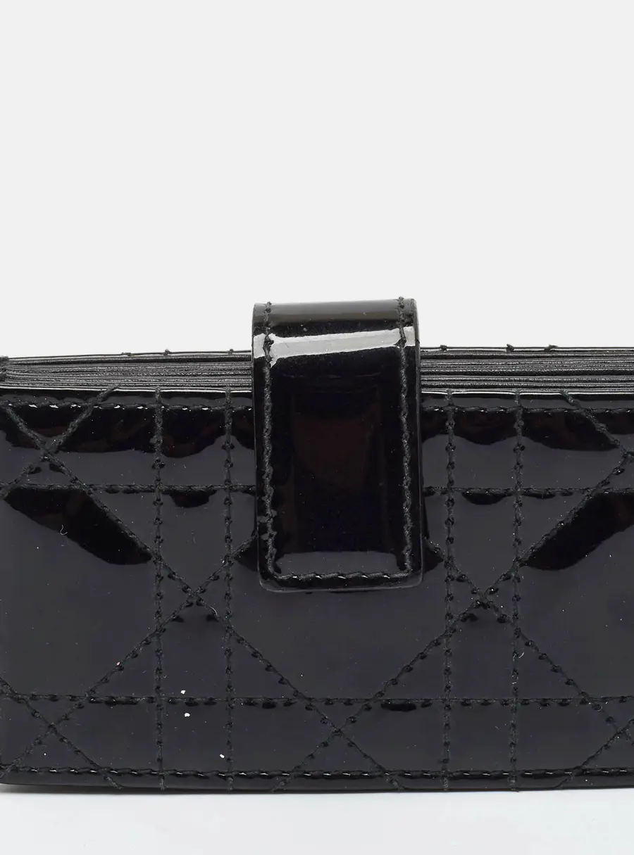 Dior  Lady Dior 5 Gusset Black Cannage Patent Leather Card Case