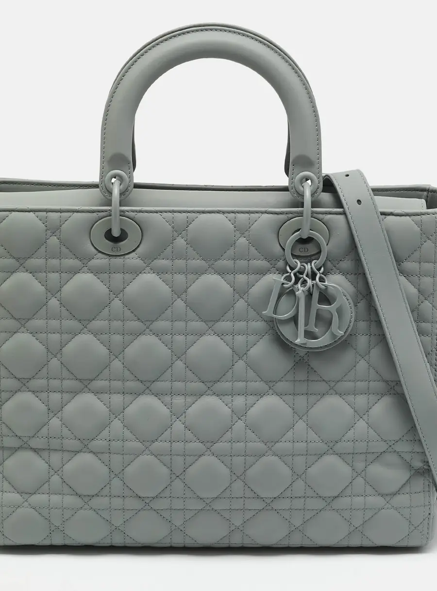 Dior Lady Dior Large Ultra Matte Grey Cannage Leather Tote