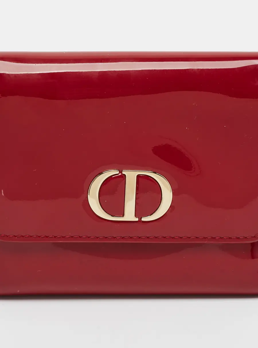 Dior 30 Montaigne Red Patent Leather Trifold Wallet
