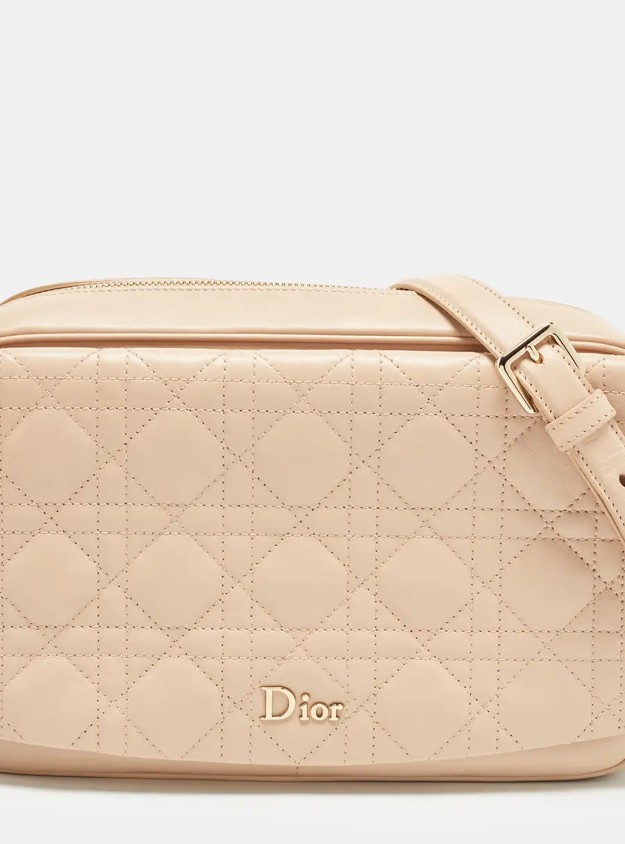 Dior Beige Cannage Leather Flap Camera Bag