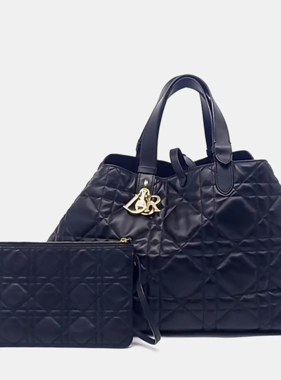 Christian Dior Toujours Large Black Cannage Lambskin Leather Top Handle Bag