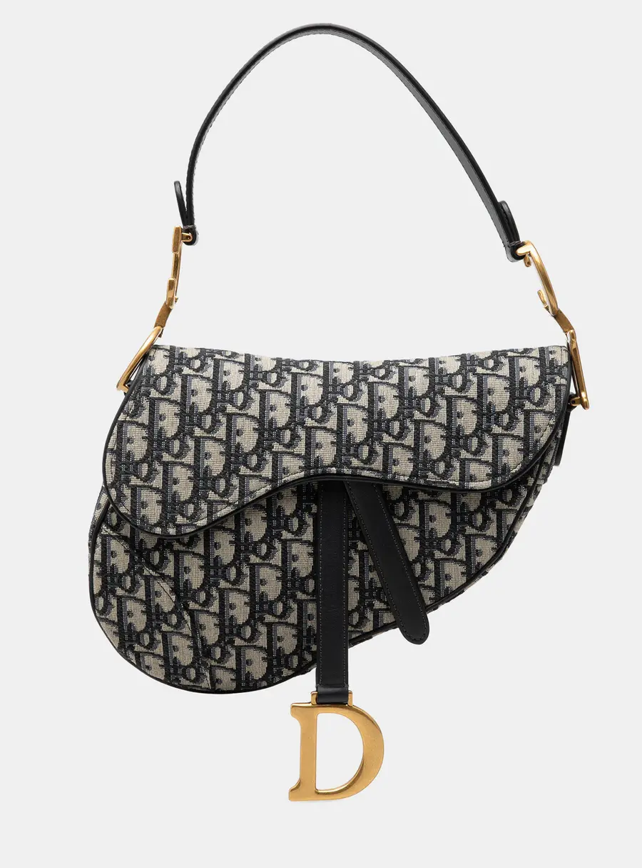 Christian Dior Saddle Medium Blue Oblique Canvas Shoulder Bag