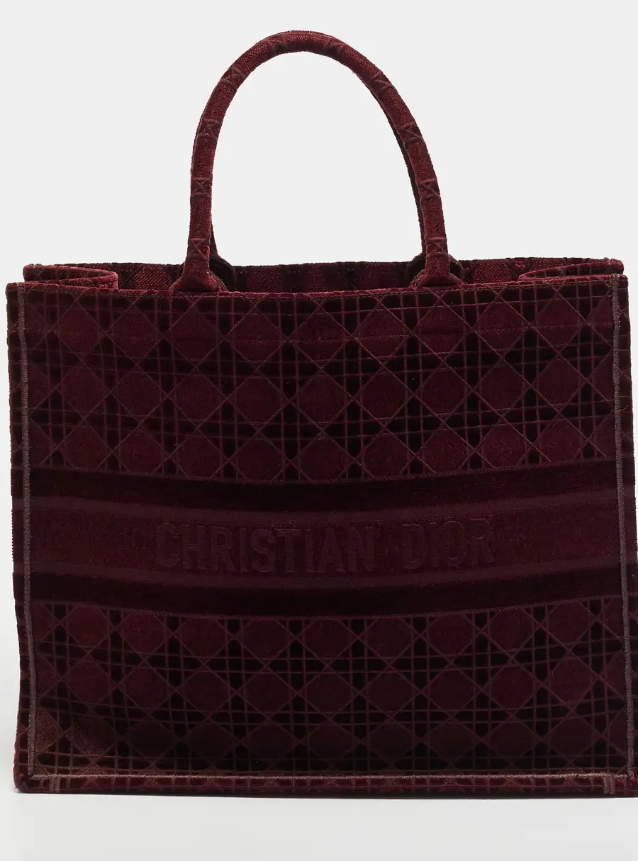 Dior Book Large Burgundy Embroidered Cannage Canvas Tote
