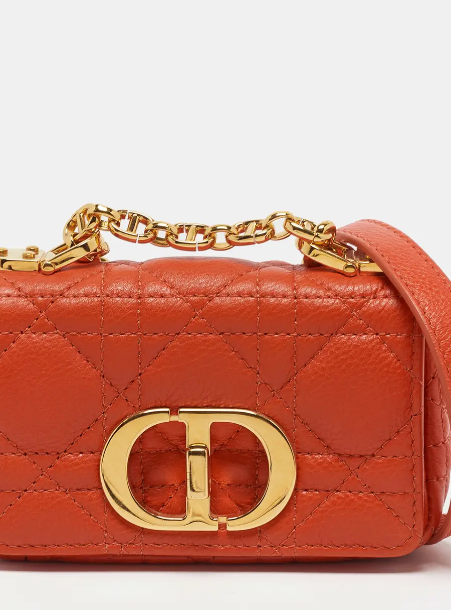 Dior Caro Micro Orange Cannage Leather Crossbody Bag