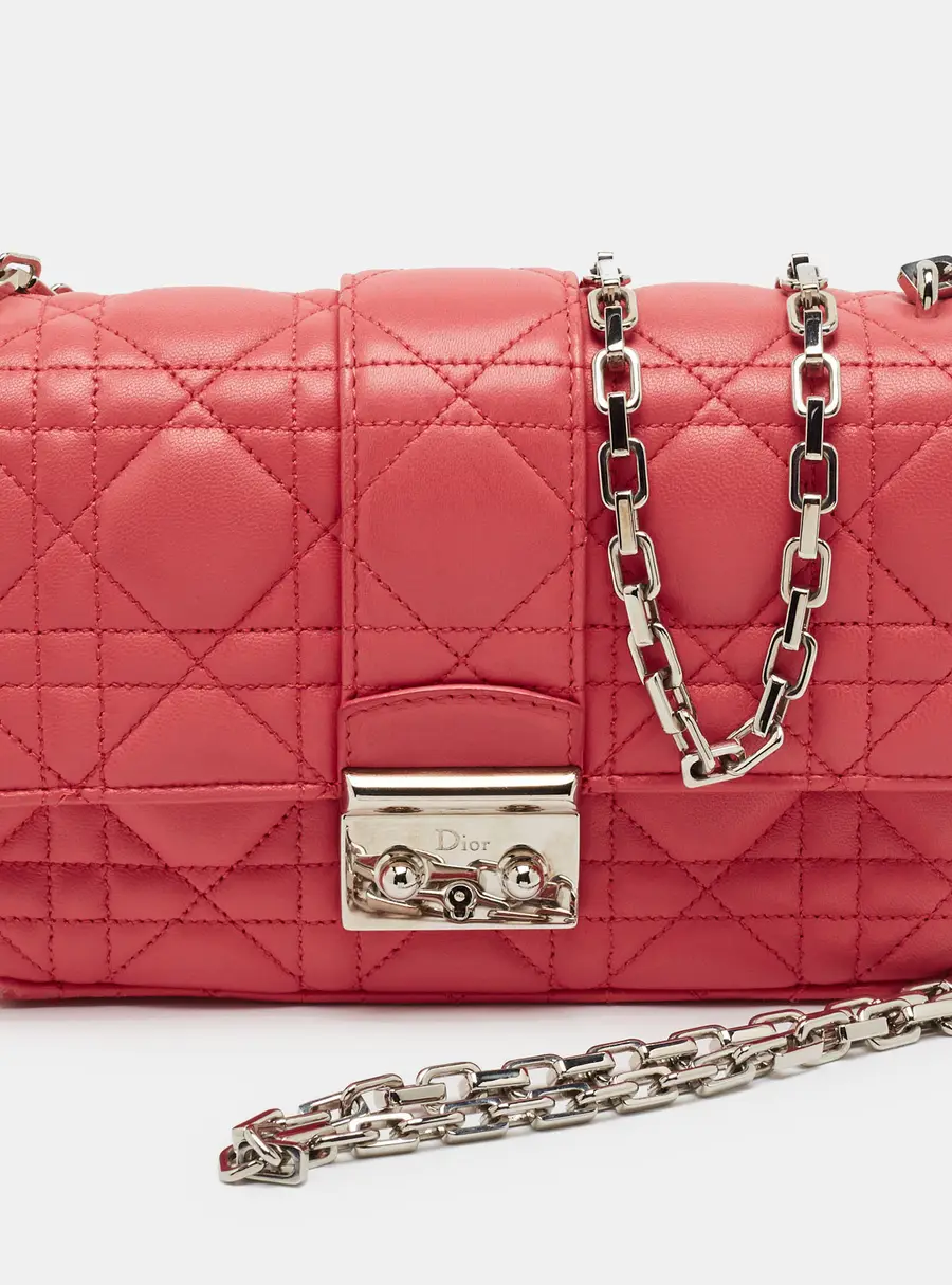 Dior New Lock Hot Pink Cannage Leather Flap Chain Bag