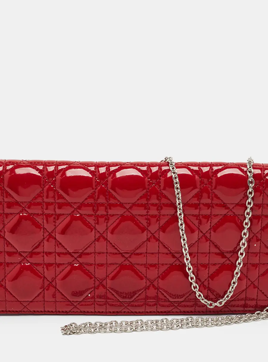 Dior Lady Dior Red Cannage Patent Leather Chain Clutch