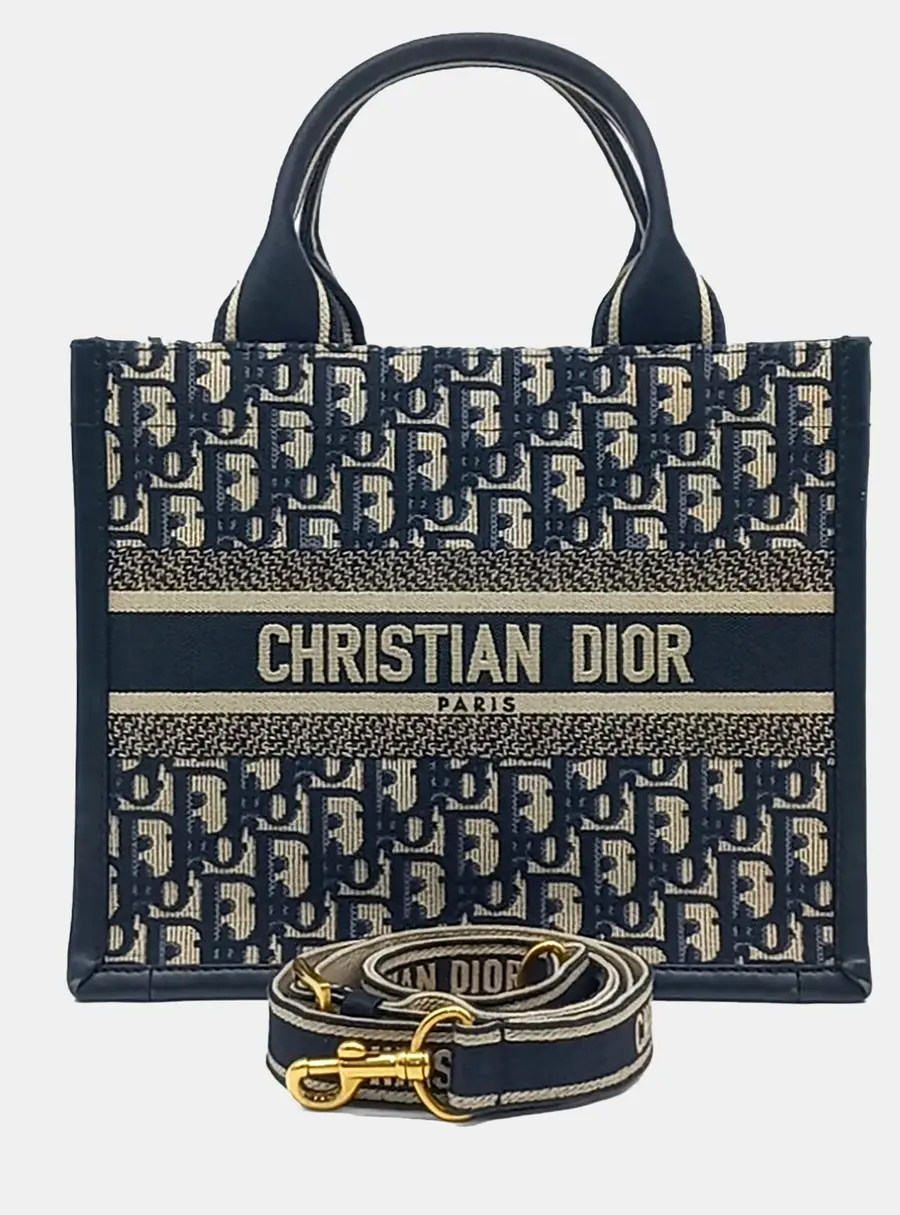 Christian Dior Book Tote Small Blue Oblique Canvas Tote Bag