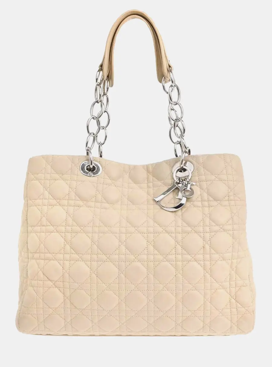 Christian Dior Soft Shopping Large Beige Lambskin Cannage Tote Bag