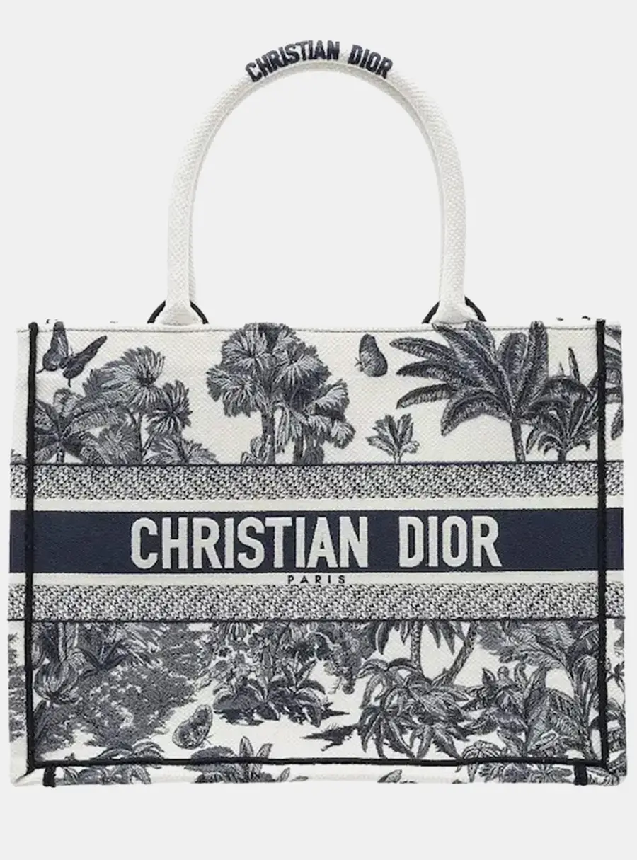 Christian Dior Dioriviera Medium White Navy Blue Canvas Embroidered Tote Bag