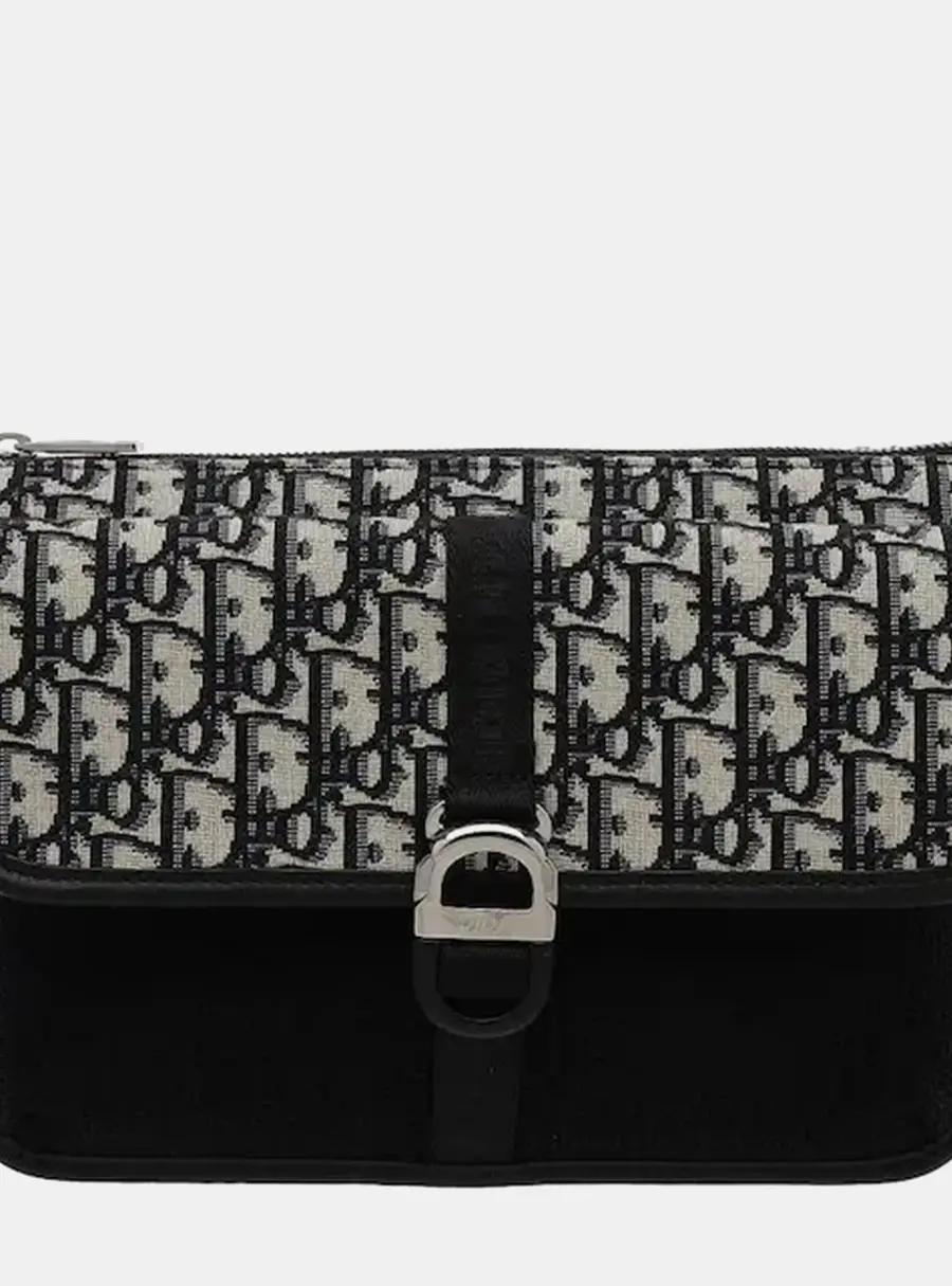 Dior 8 Medium Black Dior Oblique Jacquard Technical Fabric Crossbody Bag